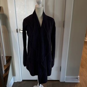 Open-Front Cozy Draped Cardigan Sweater - Navy Blue